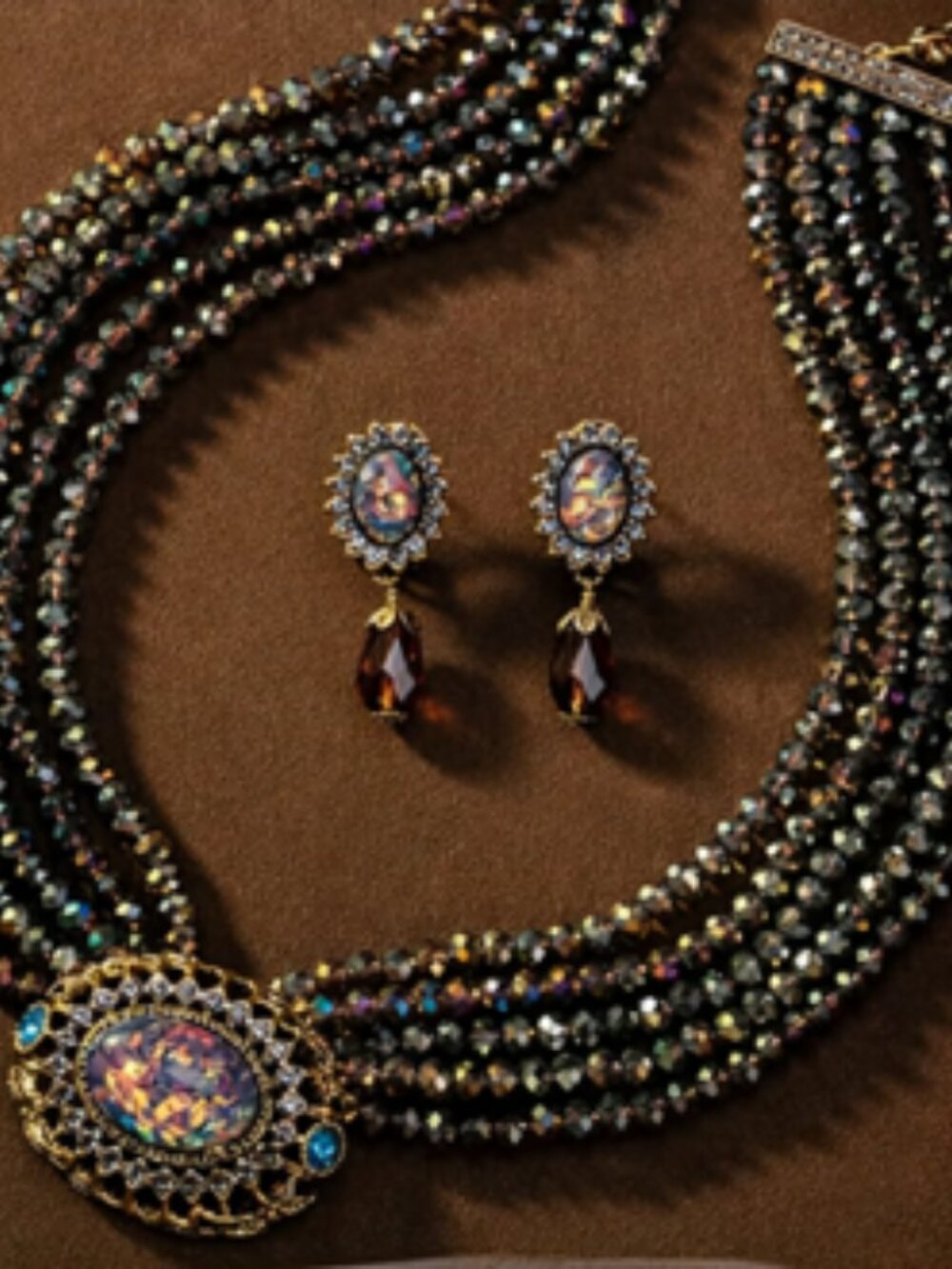 💎Royal Amethyst Crystal Statement Necklace and Earring Set - Picture 3 of 7
